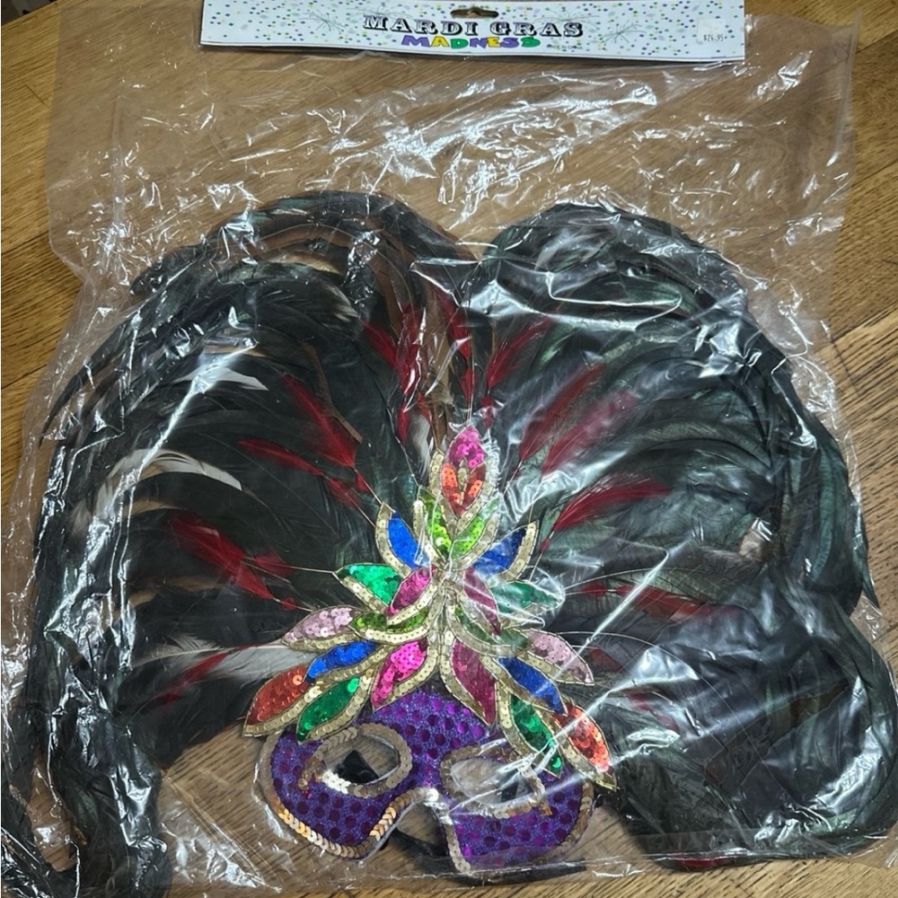 Colorful Mardi Gras Masquerade Feathered Mask